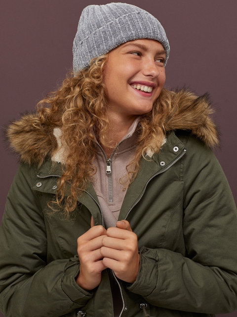 

H&M Women Olive Green Solid Pile-lined Parka