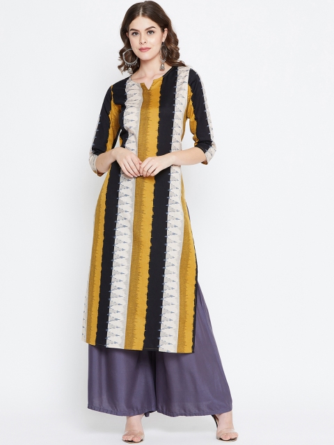 

rangeelo rajasthan Women Yellow & Black Striped Straight Kurta