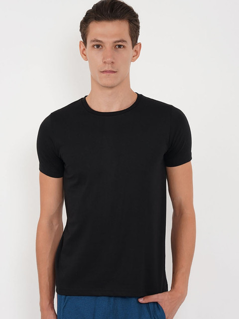 

Sweet Dreams Men Black Solid Round Neck Lounge Tshirt