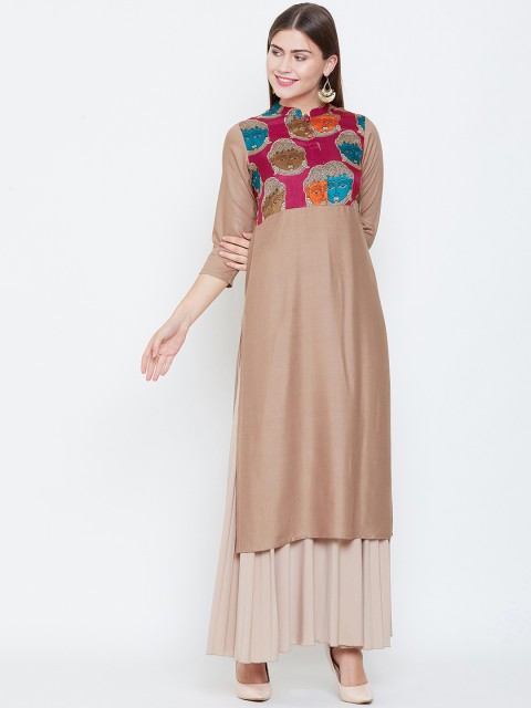 

rangeelo rajasthan Women Brown Quirky Printed Straight Kurta