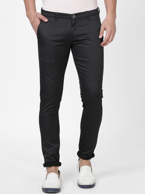 

NO NEXT Men Black Smart Slim Fit Checked Regular Trousers