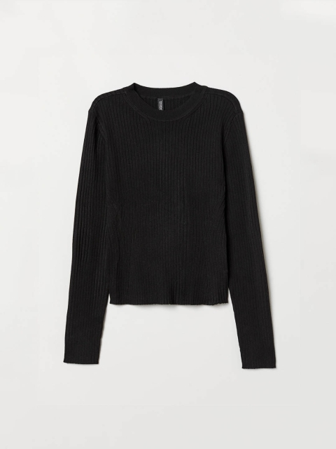 H&M Women Black Ribbed Jersey Top