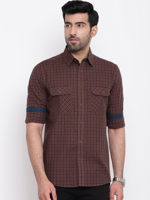 

AC&F Men Brown Regular Fit Checked Casual Shirt