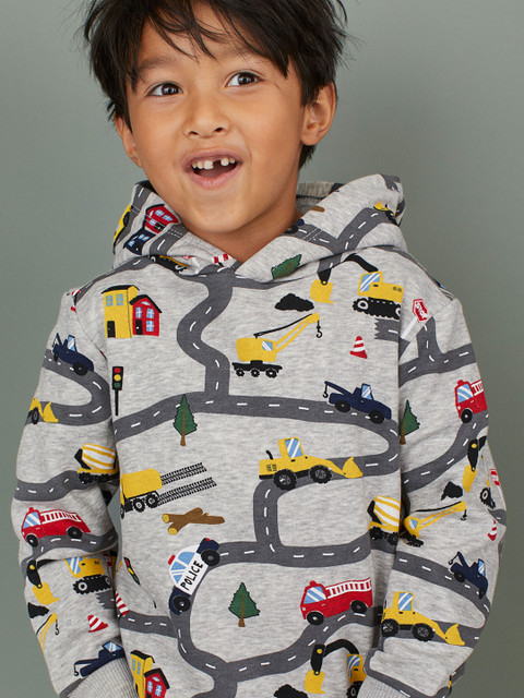 

H&M Boys Grey Printed Hooded Jumper