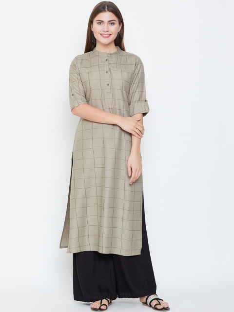 

rangeelo rajasthan Women Taupe Checked Straight Kurta