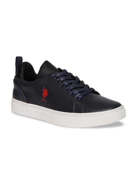 

U.S. Polo Assn. Men Navy Blue Solid Synthetic Leather Mid-Top Sneakers