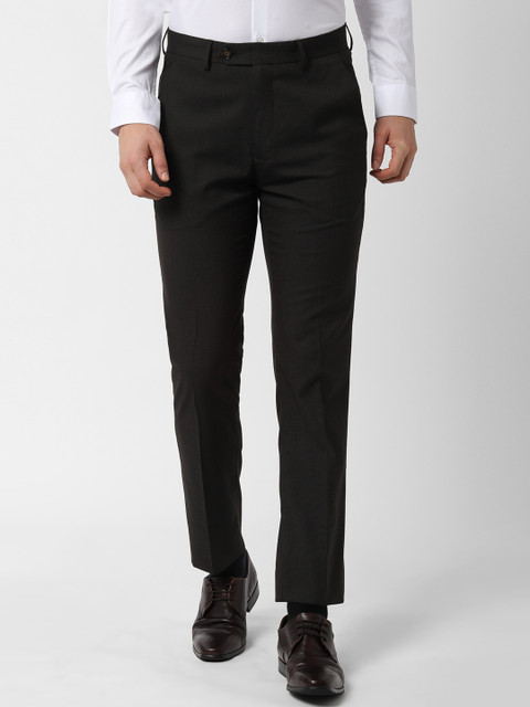 

Peter England Men Black Slim Fit Self Design Regular Trousers
