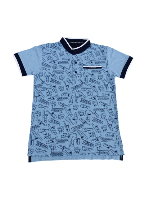 

Lil Tomatoes Boys Blue Printed Polo Collar T-shirt