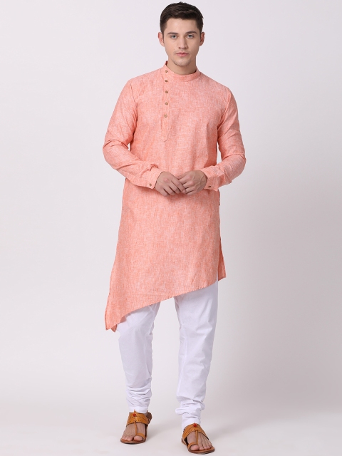 

TABARD Men Orange Solid Asymmetric Straight Kurta