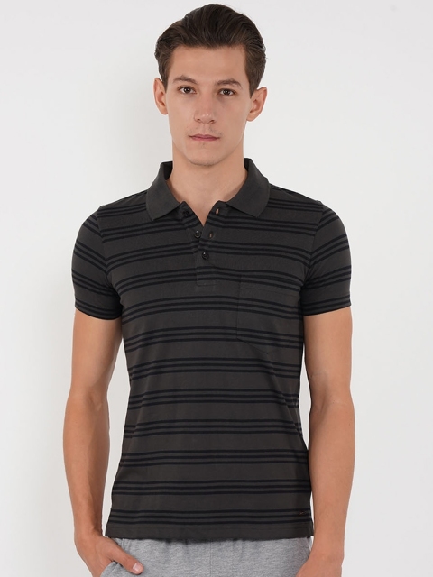 

Sweet Dreams Men Black Striped Polo Collar Lounge Tshirt