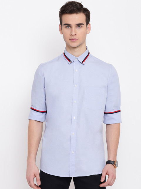 

AC&F Men Blue Regular Fit Solid Casual Shirt