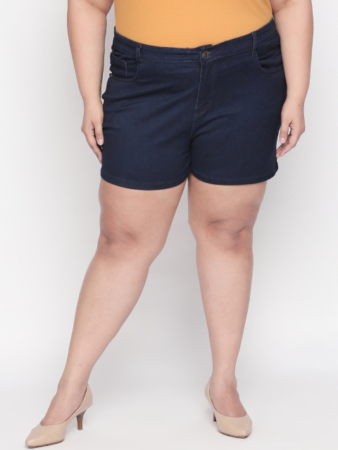 

ZUSH Plus Size Women Navy Blue Solid Regular Fit Denim Shorts