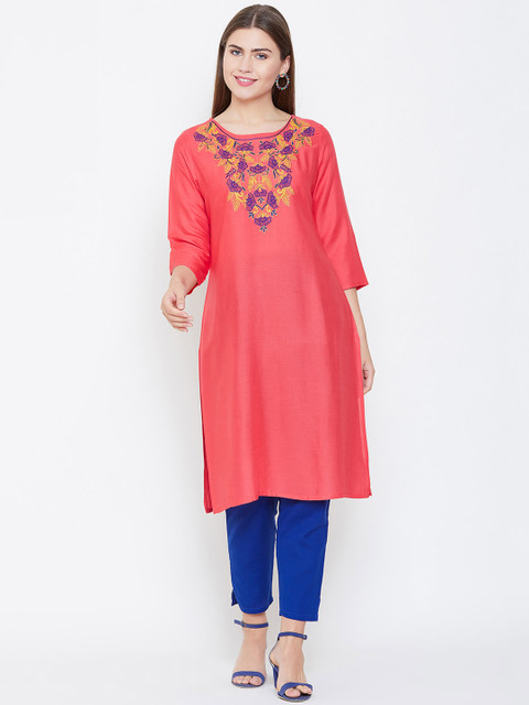 

rangeelo rajasthan Women Pink Yoke Design Straight Kurta