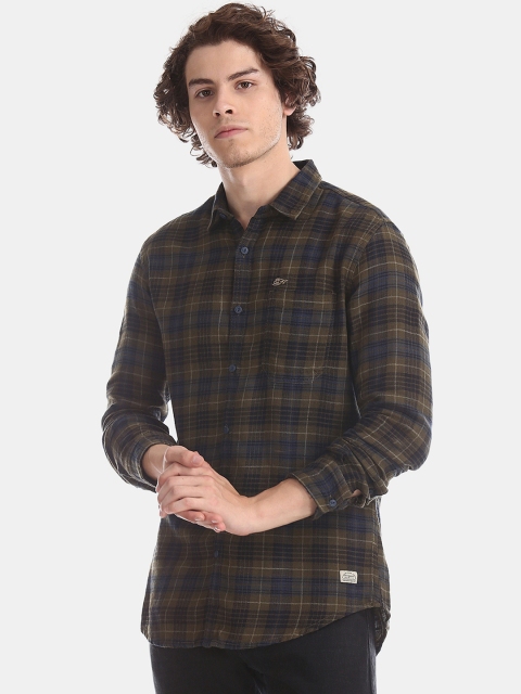 

Ed Hardy Men Green & Brown Slim Fit Checked Casual Shirt