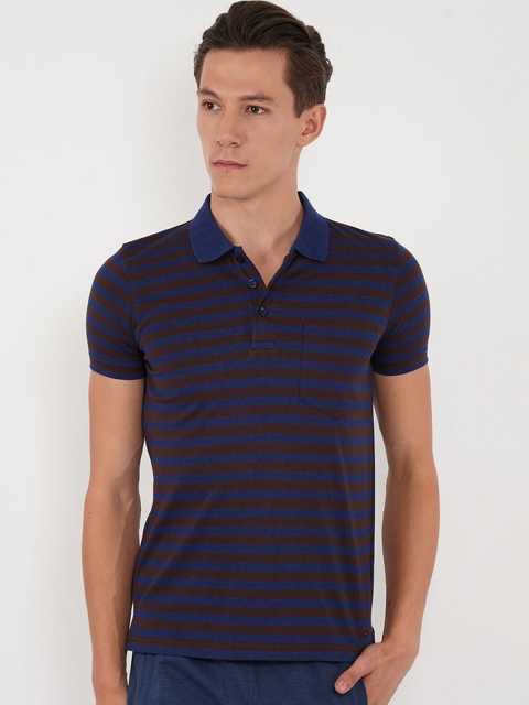 

Sweet Dreams Men Blue & Brown Striped Lounge Tshirt 8907668758026