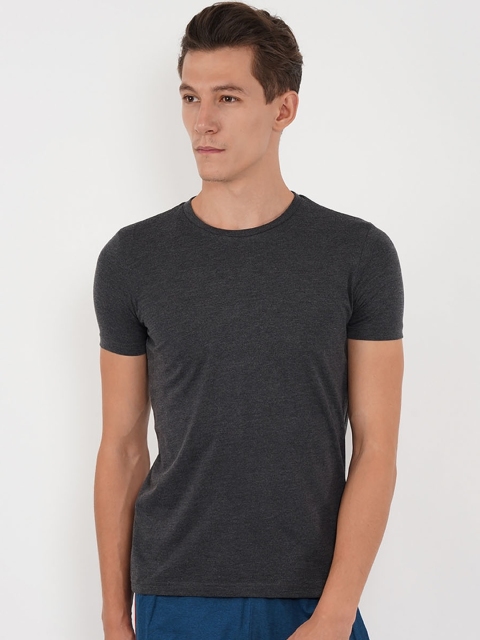 

Sweet Dreams Men Charcoal Grey Solid Round Neck Lounge Tshirt