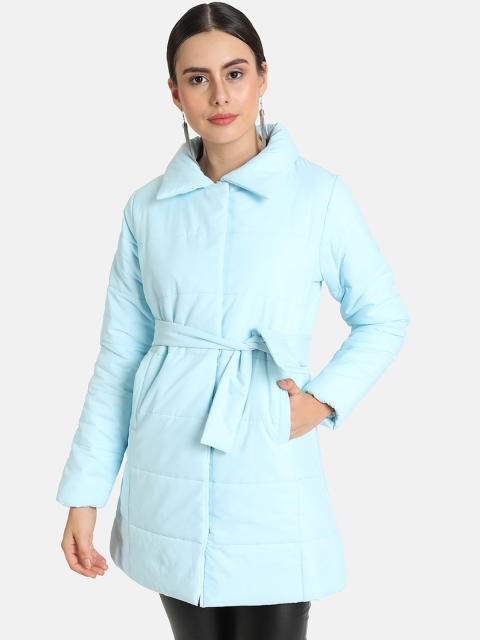 

VividArtsy Women Blue Solid Longline Puffer Jacket