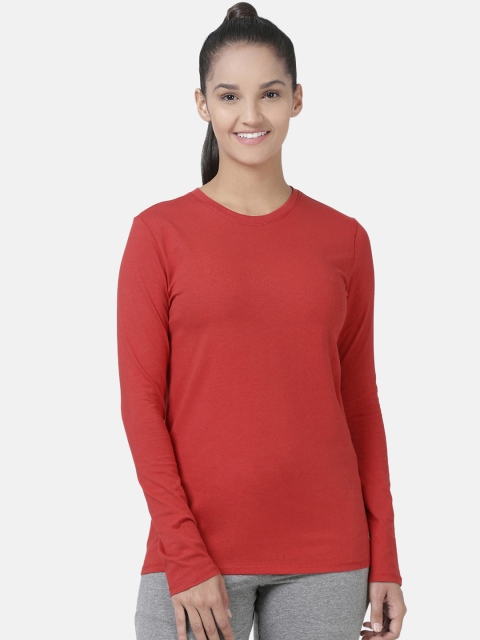 

Enamor Women Red Slim Fit Long Sleeve Crew T-shirt