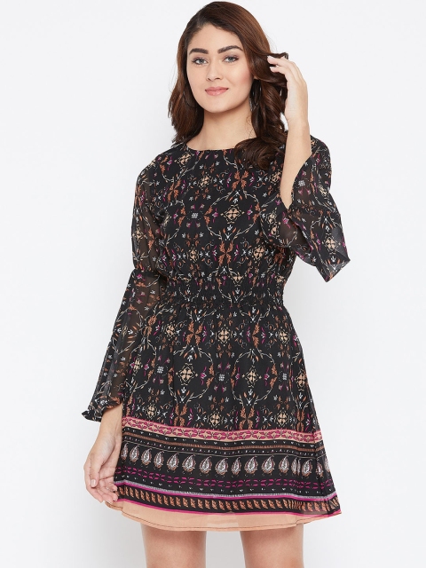 

AASK Women Black Printed Fit and Flare Dress