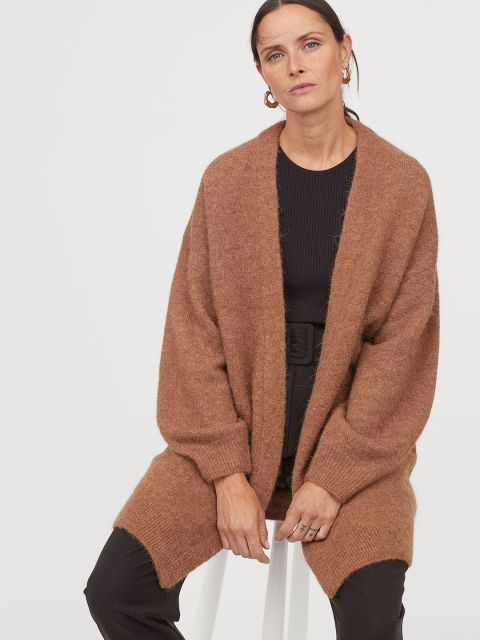 

H&M Women Brown Solid Wool-blend Cardigan