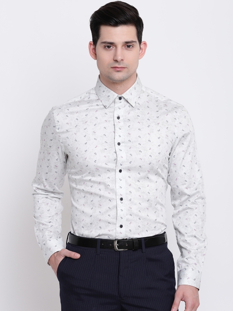 

AC&F Men Grey Slim Fit Printed Formal Shirt