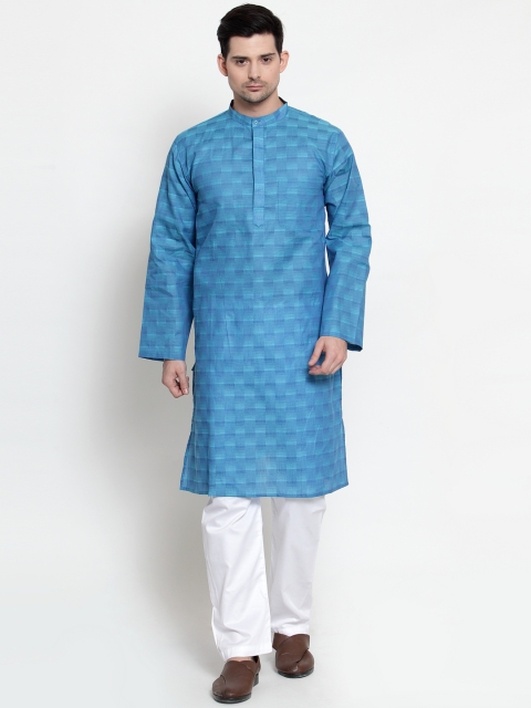 

NEUDIS Men Blue Woven Jacquard Design Straight Kurta