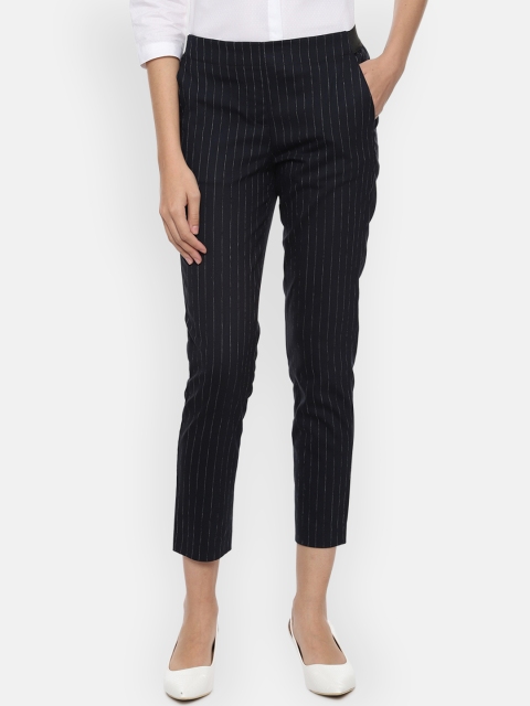 

Van Heusen Woman Women Navy Blue Regular Fit Striped Trousers