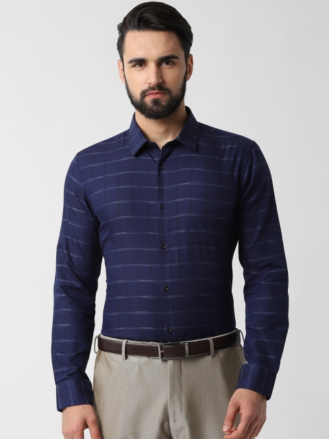 

Peter England Men Navy Blue Slim Fit Checked Formal Shirt