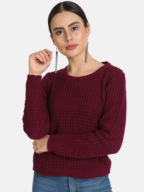 

VividArtsy Women Purple & Maroon Self Design Sweater