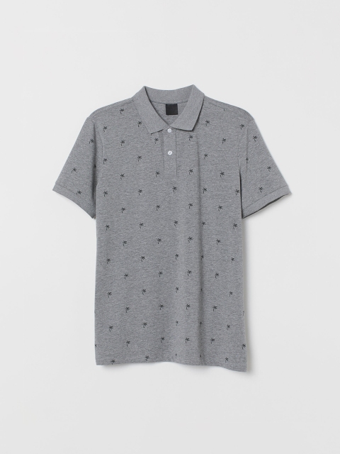 

H&M Men Grey Printed Polo Shirt Slim Fit