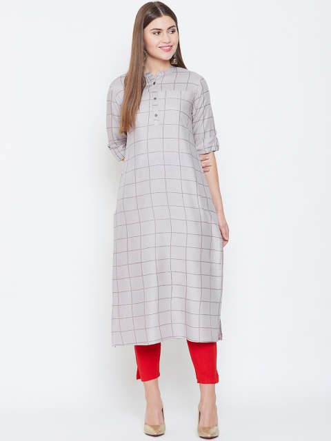 

rangeelo rajasthan Women Grey Checked Straight Kurta