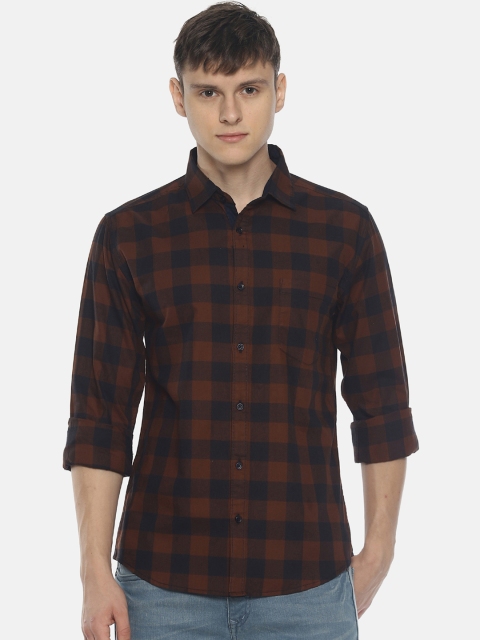 

IVOC Men Brown & Navy Blue Slim Fit Checked Casual Shirt