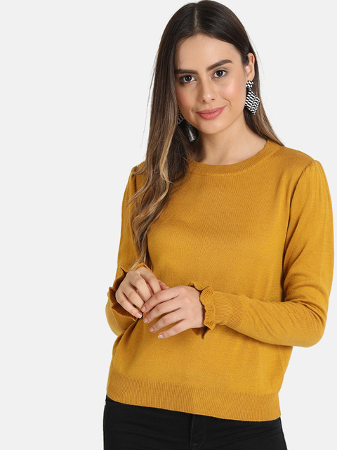 

VividArtsy Women Mustard Yellow Solid Sweater