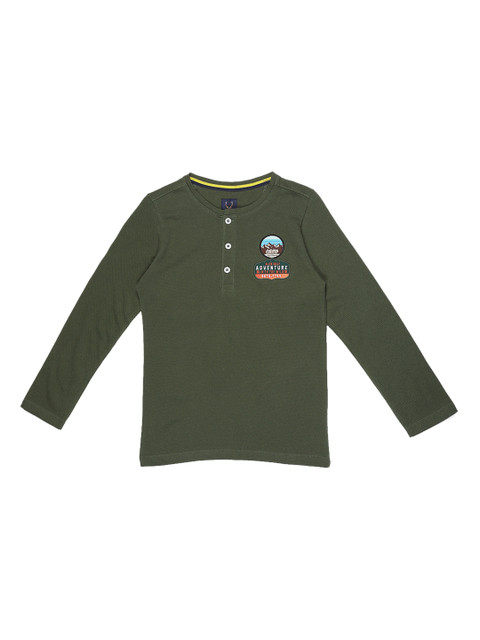 

Allen Solly Junior Boys Olive Green Solid Henley Neck T-shirt