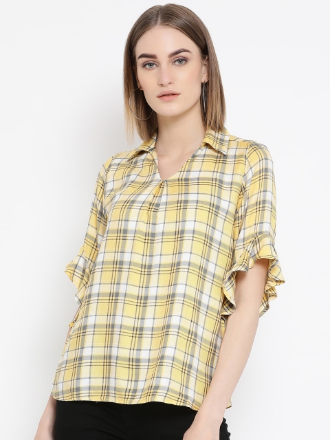

Latin Quarters Women Yellow Checked Shirt Style Top