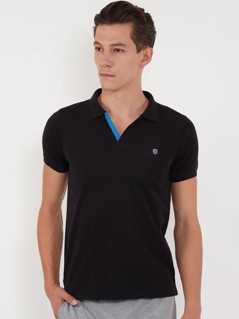 

Sweet Dreams Men Black Solid Polo Collar Lounge Tshirt