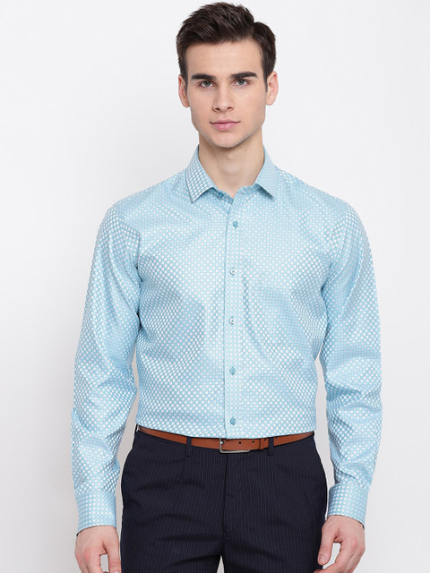 

AC&F Men Blue Regular Fit Self Design Casual Shirt