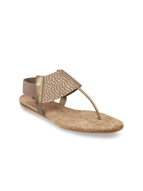 

WALKWAY Women Gold-Toned Woven Design Open Toe Flats
