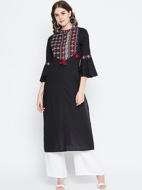 

rangeelo rajasthan Women Black Embroidered Straight Kurta