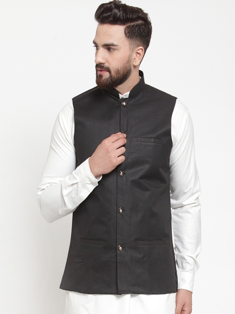 

Jompers Men Black Solid Nehru Jacket