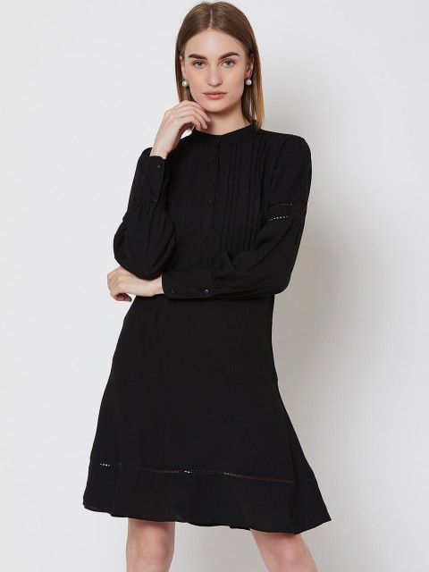 

Nun Women Solid Black A-Line Pintuck Dress