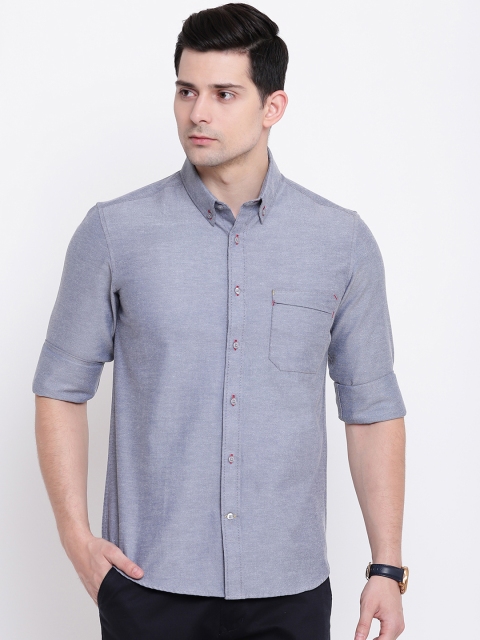 

AC&F Men Blue Slim Fit Solid Casual Shirt
