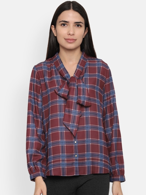

Van Heusen Woman Maroon & Blue Regular Fit Checked Casual Shirt