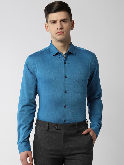 

Peter England Men Turquoise Blue Slim Fit Printed Formal Shirt