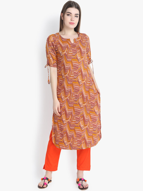 

rangeelo rajasthan Women Orange & Brown Printed Straight Kurta