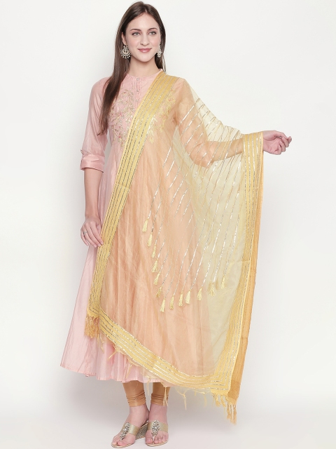Dupatta Bazaar Gold-Toned & Silver-Toned Embroidered Dupatta with Gotta Lace