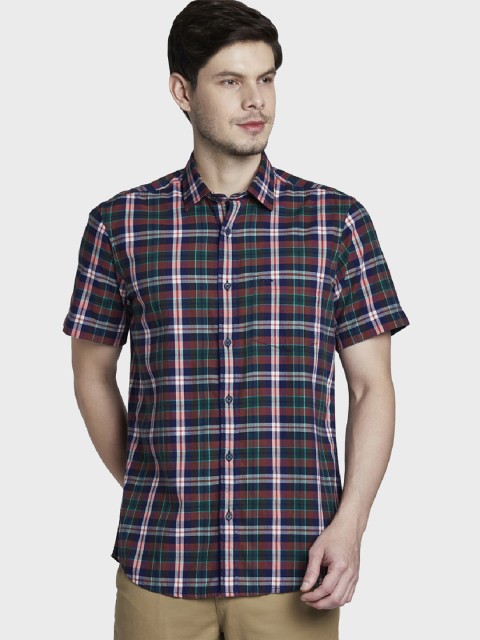 

ColorPlus Men Red & Navy Blue Tailored Fit Checked Casual Shirt