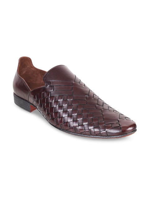 

Metro Men Maroon Woven Design Leather Slip-On Shoes