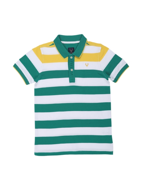 

Allen Solly Junior Boys Green & White Striped Polo Collar T-shirt