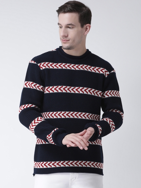 

Club York Men Navy Blue & White Striped Pullover Sweater